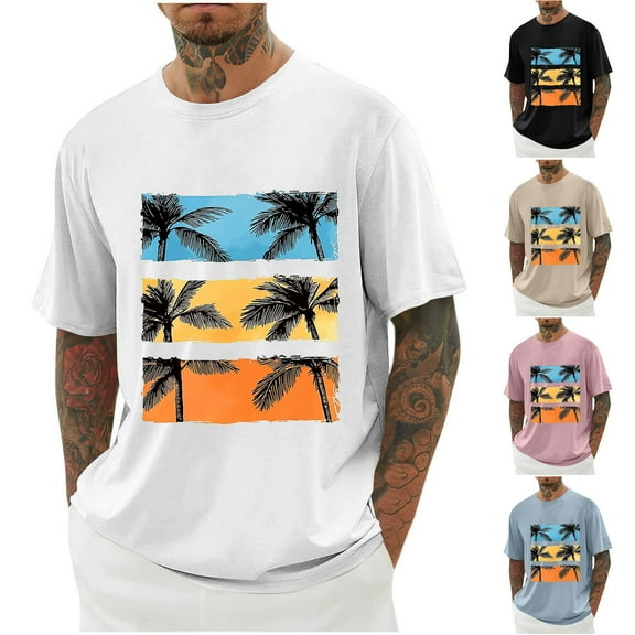 DDAPJ pyju Oversized T-shirts for Men Palm Tree Printed Short Sleeve Crew Neck Tees Summer Casual Hipster Tee Tops Liquidación Prime Today Black XXXXL