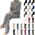 thumbnail image 1 of DDAPJ pyju Pajamas for Women 2 piece Set Ribbed Knitted Long Sleeve Top and Pants Sleepwear Sets Loose Comfy Loungewear Nightwear Beige XXL, 1 of 8