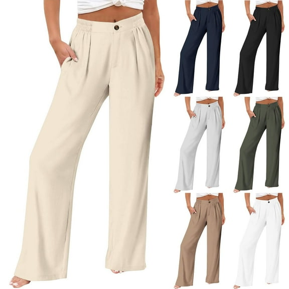 DDAPJ pyju Palazzo Pants for Women High Waisted Flowy Pants Dressy Casual Wide Leg Trousers with Pockets Gray XXL