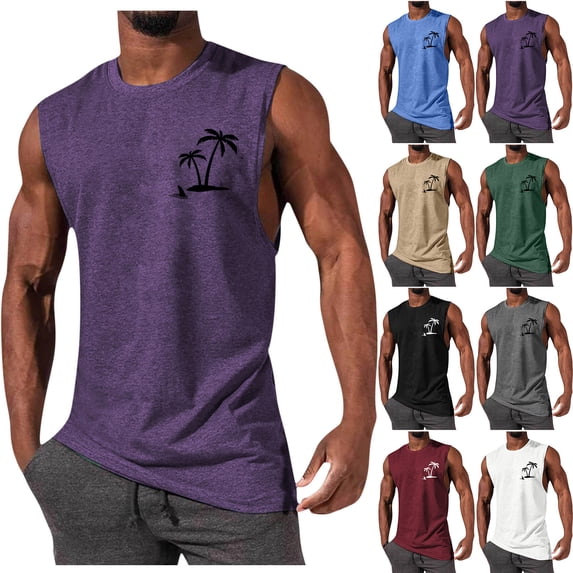 DDAPJ pyju Palm Tree Tank Tops for Men Big and Tall Sleeveless Muscle Shirts Summer Casual Workout Tanks Stretch Fitness Vest Top Lightning Deals of Today Prime By Hour Black M