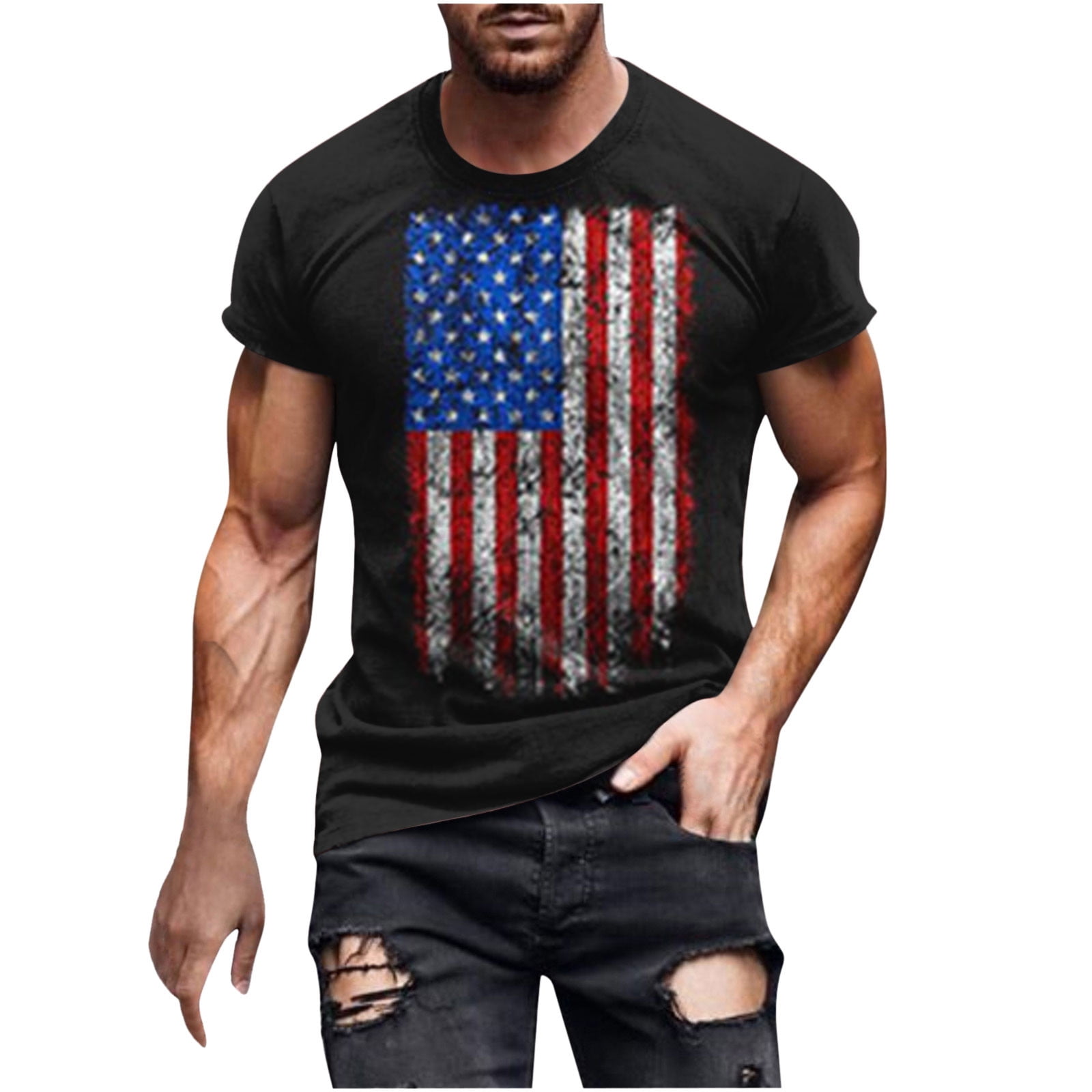 DDAPJ pyju Patriotic Short Sleeve Shirt for Men,Cool Design Street Style  Slim Fit Muscle Tee,4th of July Memorial Day Shirts