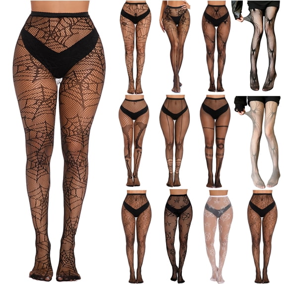 DDAPJ pyju Patterned Fishnets Tights Halloween Party Pantyhose High Waist Mesh Stockings for Women Gray Free Size