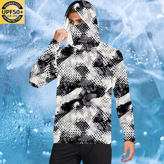 DDAPJ pyju Performance Fishing Hoodie Shirt for Men UPF 50+ UV Sun Protection Long Sleeve Camo Hooded T Shirts with Face Mask Dark Gray XL