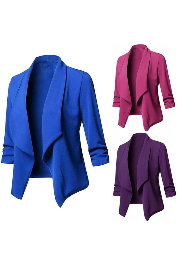 Petite Blazer Jacket for Women Lightweight SLim Fit Blazer Long Sleeve Lapel Collar Work Office Jackets Basic Solid Suit Jacket Purple M