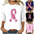 thumbnail image 1 of DDAPJ pyju Pink Ribbon Shirts for Women Breast Cancer Awareness T-Shirt Inspirational Breast Cancer 3/4 Sleeve Blouse Tops Ofertas Prime Pink XXL, 1 of 5
