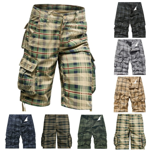 DDAPJ pyju Plaid Cargo Shorts for Men Cotton Ripstop Tactical Work Shorts Lightweight Outdoor Hiking Short Pants with Pockets on Sale Dark Blue XXXXXL