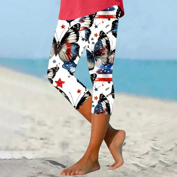 DDAPJ pyju Plus Size Capri Leggings for Women Trendy Casual Yoga Pants Slim Fit Stretchy Workout Capris 4th of July Outfits Lightning Sales of Today Multicolor M