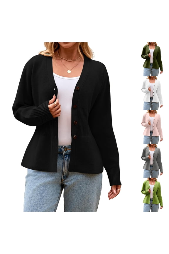Plus Size Cardigans for Women Button Down Long Sleeve Open Front Cropped Sweaters Lightweight V Neck Cardigan Sweaters Fall Fashion Outerwear Pink L