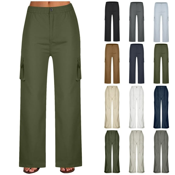 DDAPJ pyju Plus Size Cargo Pants for Women ,Solid Straight Leg Dress Pants Elastic High Waisted Casual Trousers with Pockets - 5XL
