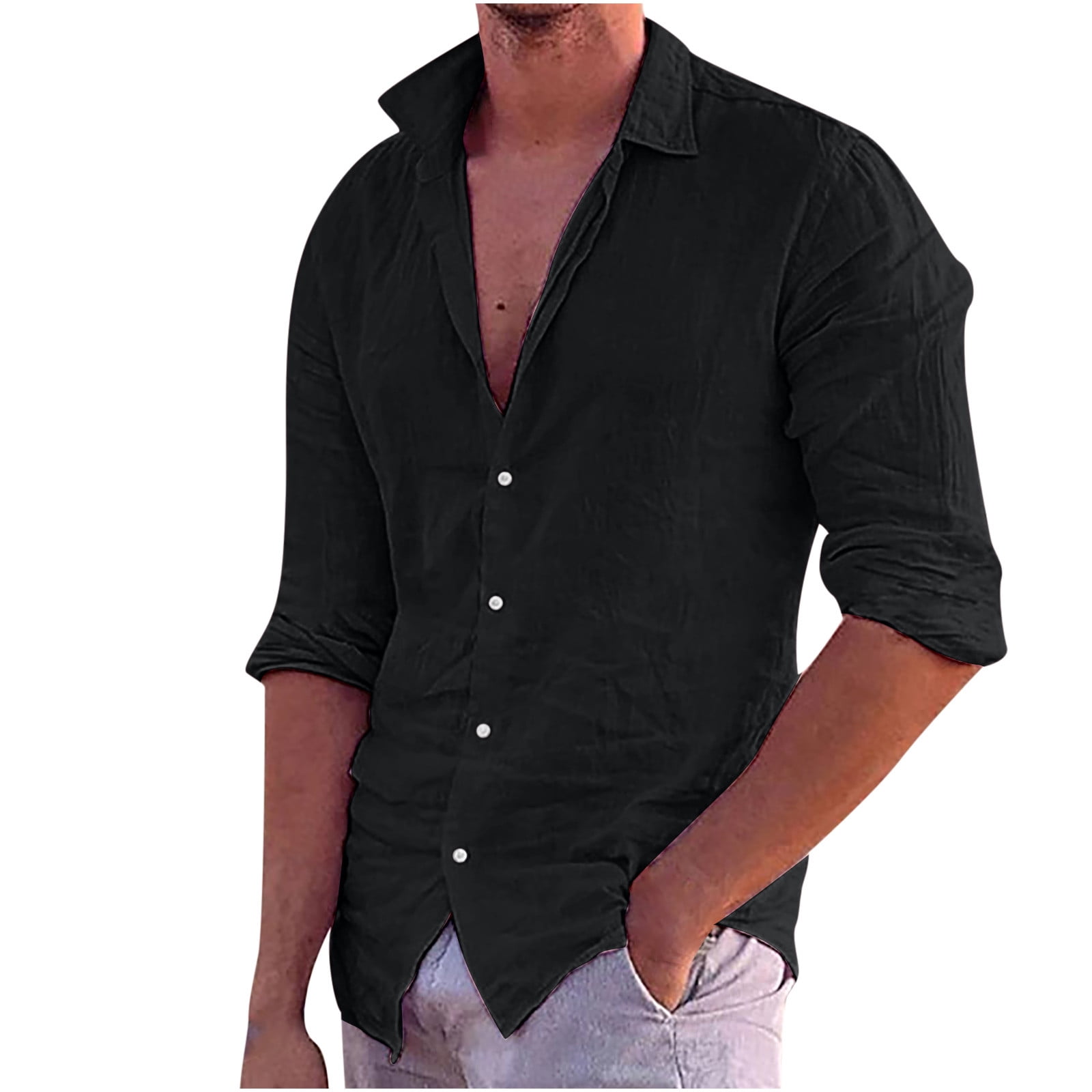 DDAPJ pyju Plus Size Cotton Linen Shirts for Men on Clearance,Casual ...