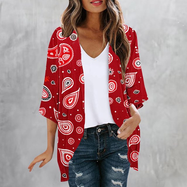 DDAPJ pyju Plus Size Kimono Cardigans for Women 3/4 Sleeve Draped