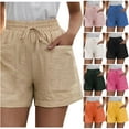thumbnail image 1 of DDAPJ pyju Plus Size Linen Shorts for Women 2025 Summer Comfy Shorts Lightweight Drawstring Elastic Waist Beach Cruise Shorts with Pockets Birthday Gifts By Hour Orange XXXXL, 1 of 6