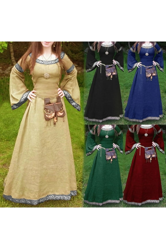 Plus Size Medieval Dresses for Women Flared Long Sleeve Maxi Dress Renaissance Princess Dresses Ball Gown Fairy Elf Dress Green XXL