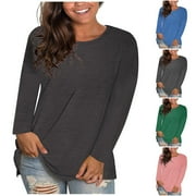 DDAPJ pyju Women's Long Sleeve Oversized T Shirts Loose Casual Crewneck Tunic Tops Soft Comfy Blouse Lightning Deals of Today Dark Gray XL