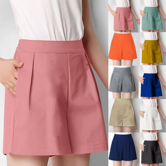 DDAPJ pyju Plus Size Shorts for Curvy Women High Waist Pleated Trouser Shorts Cotton Dress Work Shorts with Pockets Khaki M