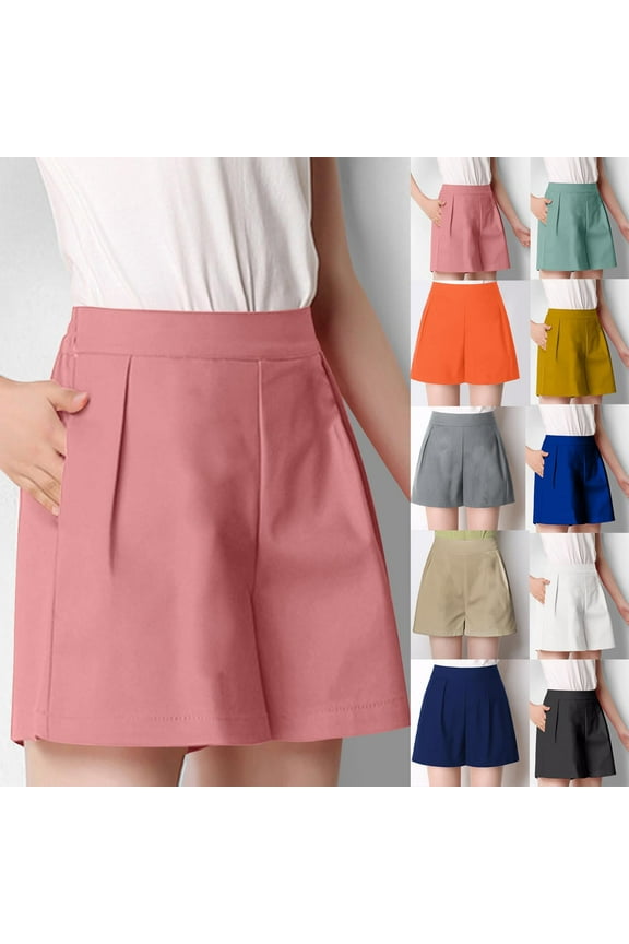 Plus Size Shorts for Curvy Women High Waist Pleated Trouser Shorts Cotton Dress Work Shorts with Pockets Khaki M