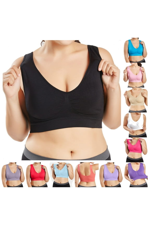 Plus Size Sports Bras for Women Seamless Wireless Cooling Unpadded Comfort Bra 4-Way-Stretch Workout Running Yoga Bras Large Bust Push Up Bra Deal of The Day White S