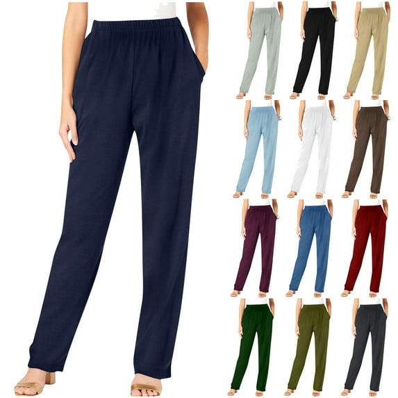 DDAPJ pyju Plus Size Straight Leg Sweatpants for Women, Elastic High Waist Jogger Pants Solid Color Casual Track Pants with Pockets S - 5XL Brown 4XL