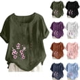 thumbnail image 1 of DDAPJ pyju Plus Size Tops for Women Dressy Casual Summer Cotton Linen T Shirts Floral Print Short Sleeve Crewneck Tunic Blouse Pink XXXXXL, 1 of 5