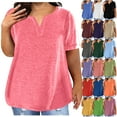 thumbnail image 1 of DDAPJ pyju Plus Size Tops for Women Solid Caual Loose Fit Short Sleeve Tees V Neck Summer T Shirts Trendy 2025 Red XXL, 1 of 6