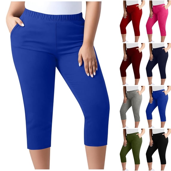 DDAPJ pyju Plus Size Women Capri Leggings High Waisted Stretch Athletic Yoga Capris Fashion Sport Cropped Pant with Pockets Blue L