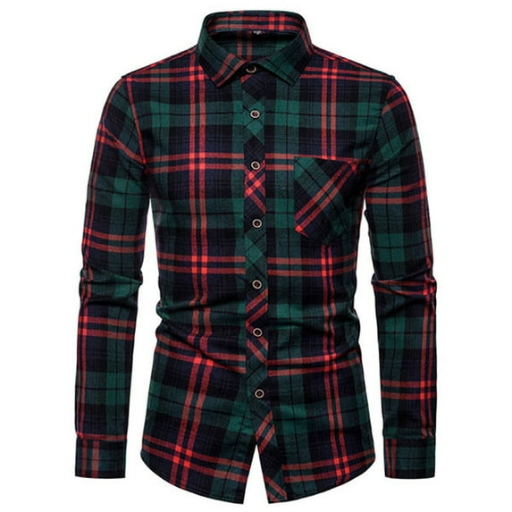 DDAPJ pyju Mens Button Down Shirts,Slim Fit Casual Plaid Flannel Shirt Long Sleeve Checkered Work Shirts with Pocket