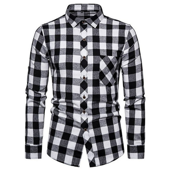DDAPJ pyju Mens Button Down Shirts,Slim Fit Casual Plaid Flannel Shirt Long Sleeve Checkered Work Shirts with Pocket