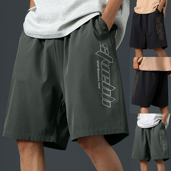 DDAPJ pyju Birthday Gifts! Men's Athletic Gym Shorts Solid Casual Sweat Shorts with Pockets for Running Workout Basketball Training Khaki XL