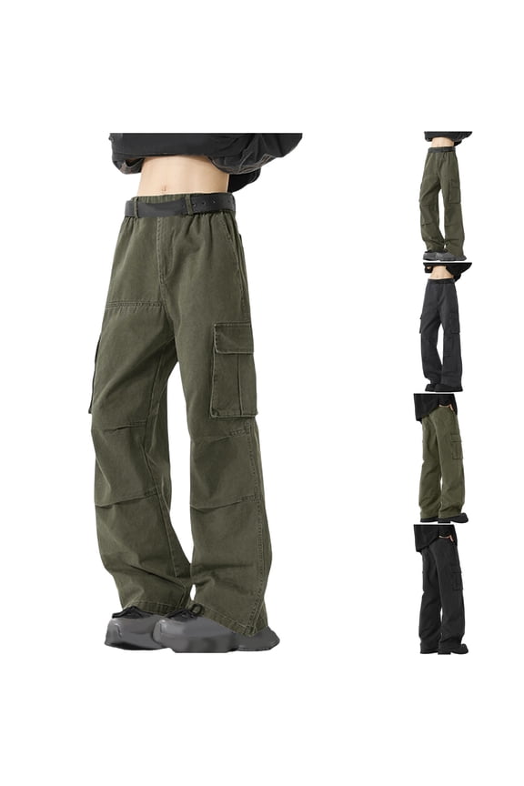 ! Mens Cotton Washed Cargo Pants Baggy Casual Street Pants Elastic Waist Parachute Pants Work Trousers with Multi Pockets Black XL