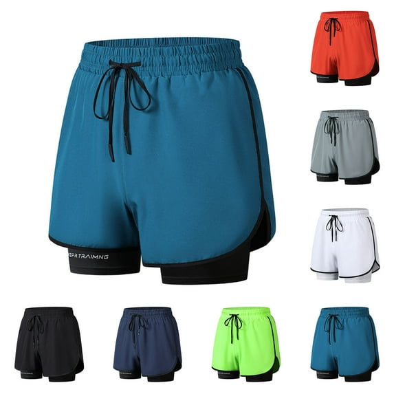 DDAPJ pyju Birthday Gifts! Mens Workout Shorts with Compression Liner Drawstring Gym Athletic Shorts Running Gear Lightweight Breathable Sports Basketball Shorts Navy L