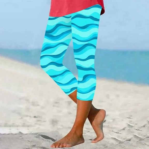 DDAPJ pyju Printed Capri Leggings for Women Tropical Summer Capris Buttery Soft Stretch Yoga Running Pants Lightning Sales of Today Sky Blue S