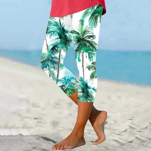 DDAPJ pyju Printed Capri Leggings for Women Tropical Summer Capris Buttery Soft Stretch Yoga Running Pants Sales Today Clearance Green L