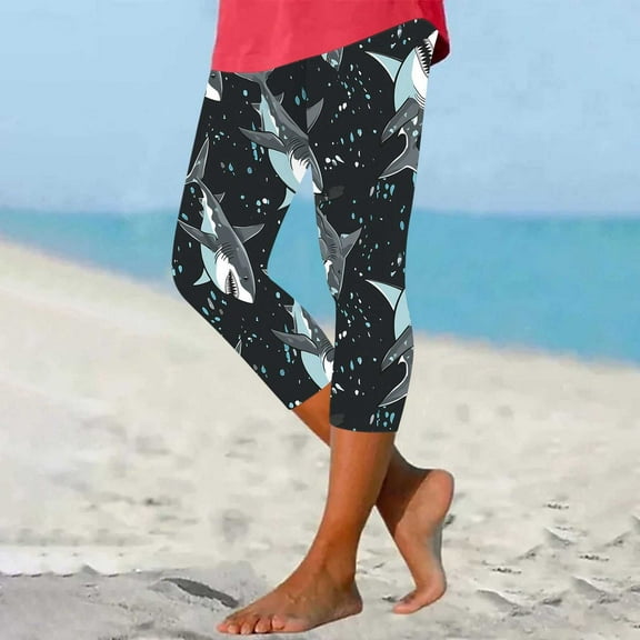 DDAPJ pyju Printed Capri Leggings for Women Tropical Summer Capris Buttery Soft Stretch Yoga Running Pants Sales of The Day Clearance Black M