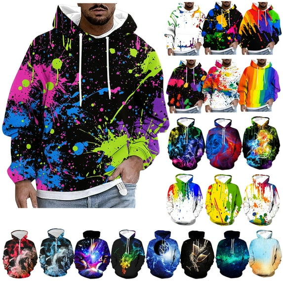 DDAPJ pyju Pullover Hoodie for Men Novelty 3D Graphic Hooded Sweatshirt Hip Hop Street Hoodies with Front Pocket Blue XXXXXL