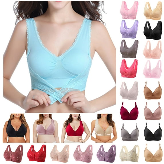 DDAPJ pyju Push Up Bras for Women, No Underwire Full Coverage Bras for Older Women Valentine Day Plus Size Wireless Everyday Bra on Sale Purple L (40/90BC)
