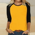 thumbnail image 1 of DDAPJ pyju Raglan 3/4 Sleeve Tops for Women, Fashion Casual Round Neck Three Quarter Sleeve T-shirt Color Block Dressy Casual Tunics Blouse Loose Fit Pullover T-shirt Yellow XXL, 1 of 5