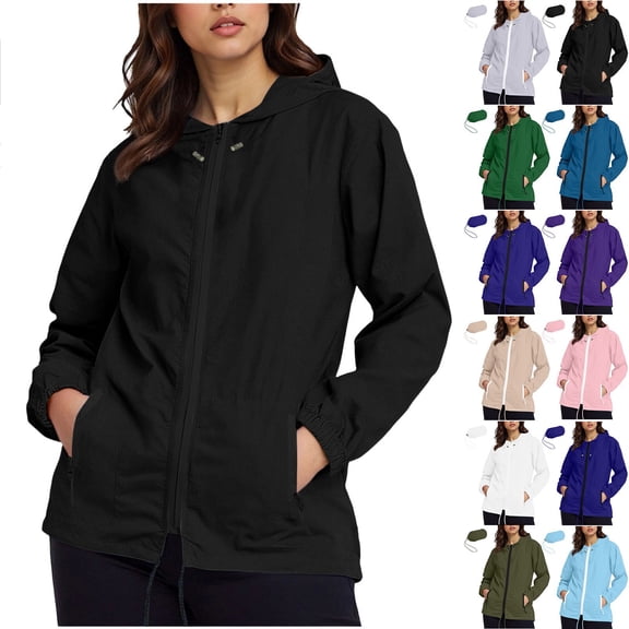 DDAPJ pyju Rain Jacket Women Lightweight Zip Up Hooded Waterpoof Windbreaker Packable Hiking Travel Raincoat with Pockets White XXL