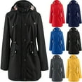 thumbnail image 1 of DDAPJ pyju Rain Jacket for Women Long Hooded Raincoat Waterproof Outdoor Travel Hiking Windbreaker Trench Coats Navy XXL, 1 of 6