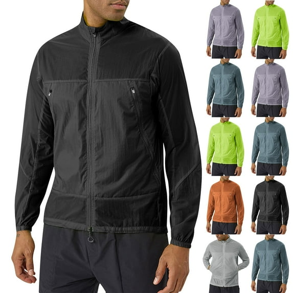 DDAPJ pyju Rain Jackets for Men Lightweight Windbreaker Coats Sun Protection Shirts Solid Color Golf Hiking Outfits Blue XXL