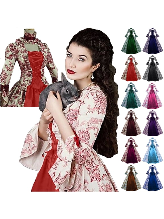Renaissance Dress for Women 1800s Rococo Ball Gown Flare Sleeve Gothic Dress Medieval Halloween Costumes Dresses Black S