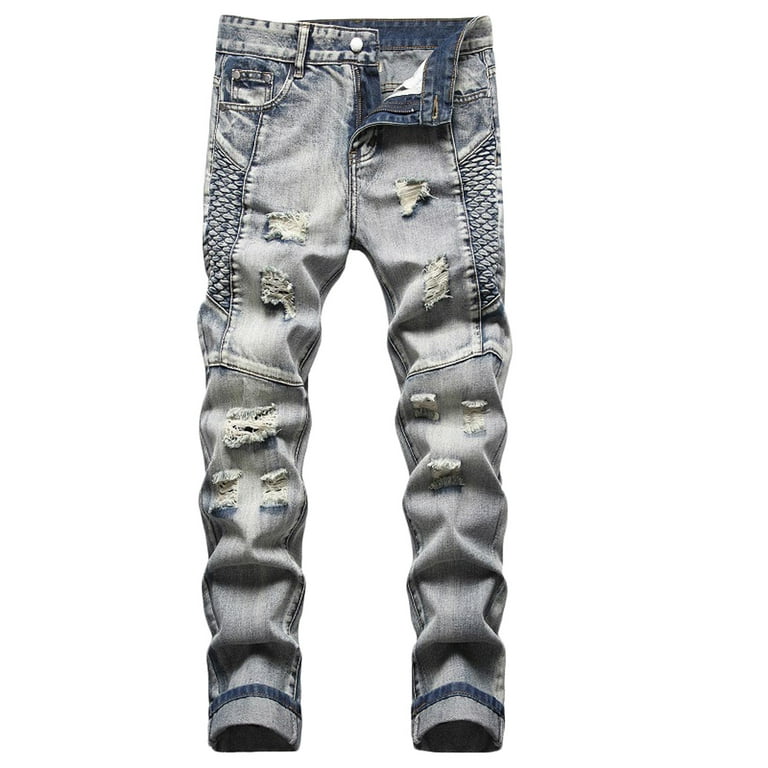 DDAPJ pyju Ripped Distressed Jeans for Men 2024 Fashion Straight Leg Denim  Pants Casual Skinny Jean Vintage Streetwear Destroyed Pants on Clearance