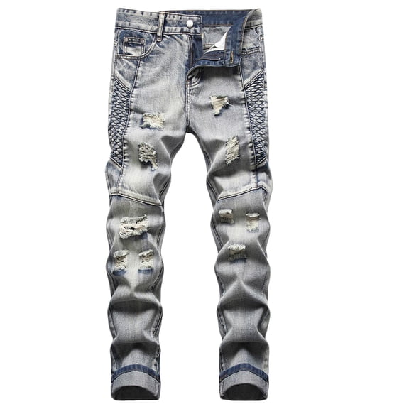 DDAPJ pyju Ripped Distressed Jeans for Men 2024 Fashion Straight Leg Denim Pants Casual Skinny Jean Vintage Streetwear Destroyed Pants on Clearance Gray M