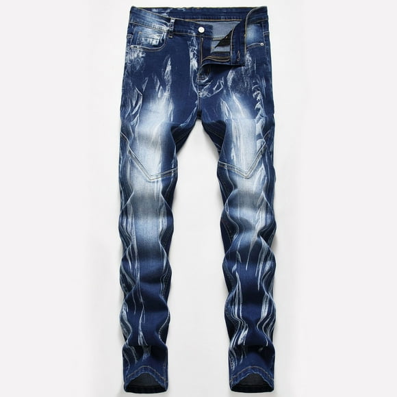DDAPJ pyju Ripped Jeans for Men Fashion Patchwork Distressed Destroyed Jeans Slim Fit Straight Leg Stretch Jeans Cool Streetwear Skateboard Pants