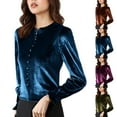 thumbnail image 1 of DDAPJ pyju Ruffle Collar Velvet Blouse for Women's Vintage Frilled Neck Buttoned Front Long Puff Sleeve Velvet Tops Business Casual Dress Shirt Green XL, 1 of 8