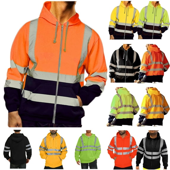 DDAPJ pyju Safety Hoodie Jacket, High Vis Reflective Safety Fleece Hoodie, Outdoor Work Gear for Cold Weather Birthday Gifts of Today Green L