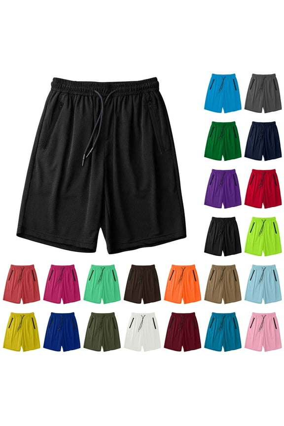 Birthday Gifts! Men's Running Hiking Shorts Quick Dry Athletic Gym Outdoor Sports Short Drawstring Elastic Waistband Workout Sweat Shorts with Zipper Pockets Brown M