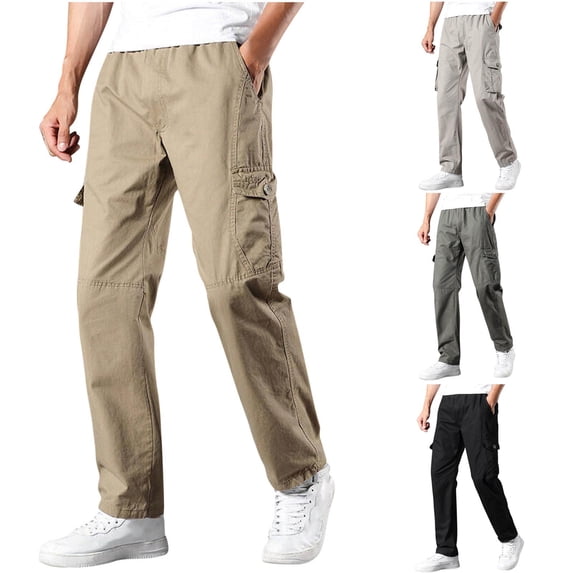 DDAPJ pyju Sales of The Day! Mens Straight Leg Cargo Pants Cotton Ripstop Hiking Pants Elastic Waist Tactical Work Trousers with Multi Pockets Gray XXL
