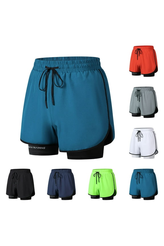 Birthday Gifts! Mens Workout Shorts with Compression Liner Drawstring Gym Athletic Shorts Running Gear Lightweight Breathable Sports Basketball Shorts Blue M