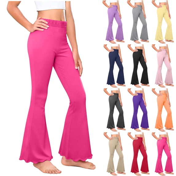 DDAPJ pyju School Uniform Pants for Girls Cotton Flare Leggings Bell Bottoms Soft Comfortable Lounge Workout Pants for Teen Girl Kids Black 7 Years