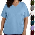 thumbnail image 1 of DDAPJ pyju Scrub Tops for Women Plus Size Stretch V Neck Short Sleeve Shirt Nursing Medical Uniform with Pockets Navy XXXL, 1 of 7